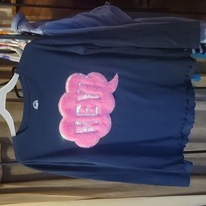 wonder nation Navy blue,Long sleeve,pink fluffy cloud, glitter lettering L